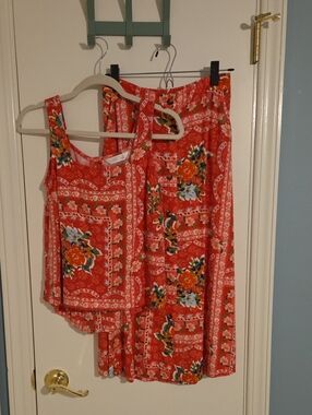 LC Lauren Conrad Red Floral Sleeveless Top & Skirt Set
